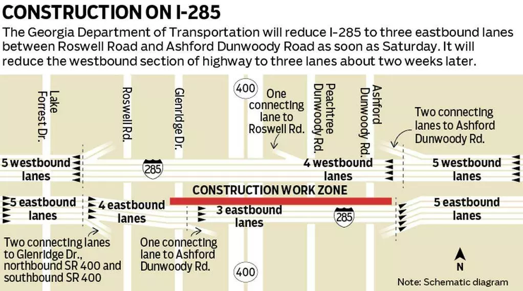 I-285, 400번 하이웨이 인근 8일부터 차선 축소