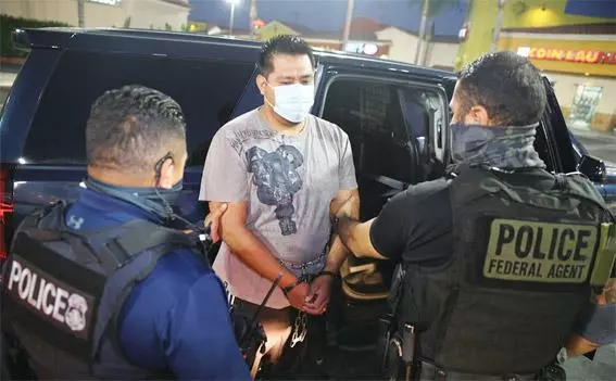 ICE가 3월 들어 전국에서 벙법 이민자 체포 집중 단속을 벌였다. ICE 소속 단속요원들이 추방 대상 이민자들을 체포하고 있다. <ICE>
