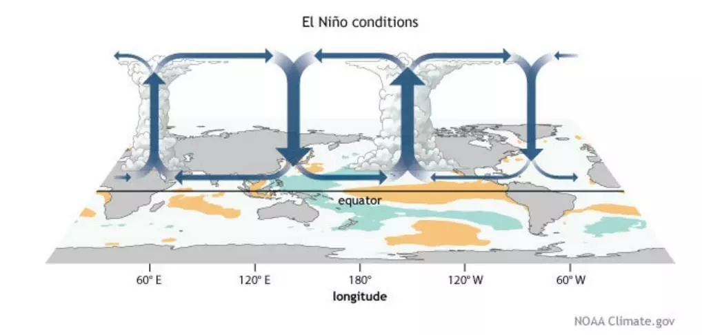 엘니뇨 조건에서 비정상적인 대기 흐름을 보여주는 이미지[미국 해양대기청(NOAA) 블로그 캡처. 재판매 및 DB 금지]