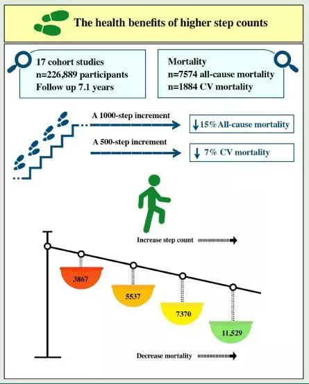 하루 걸음 수 증가할수록 사망 위험은 감소[European Journal of Preventive Cardiology. Maciej Banach et al. 논문 캡처. 재판매 및 DB 금지]